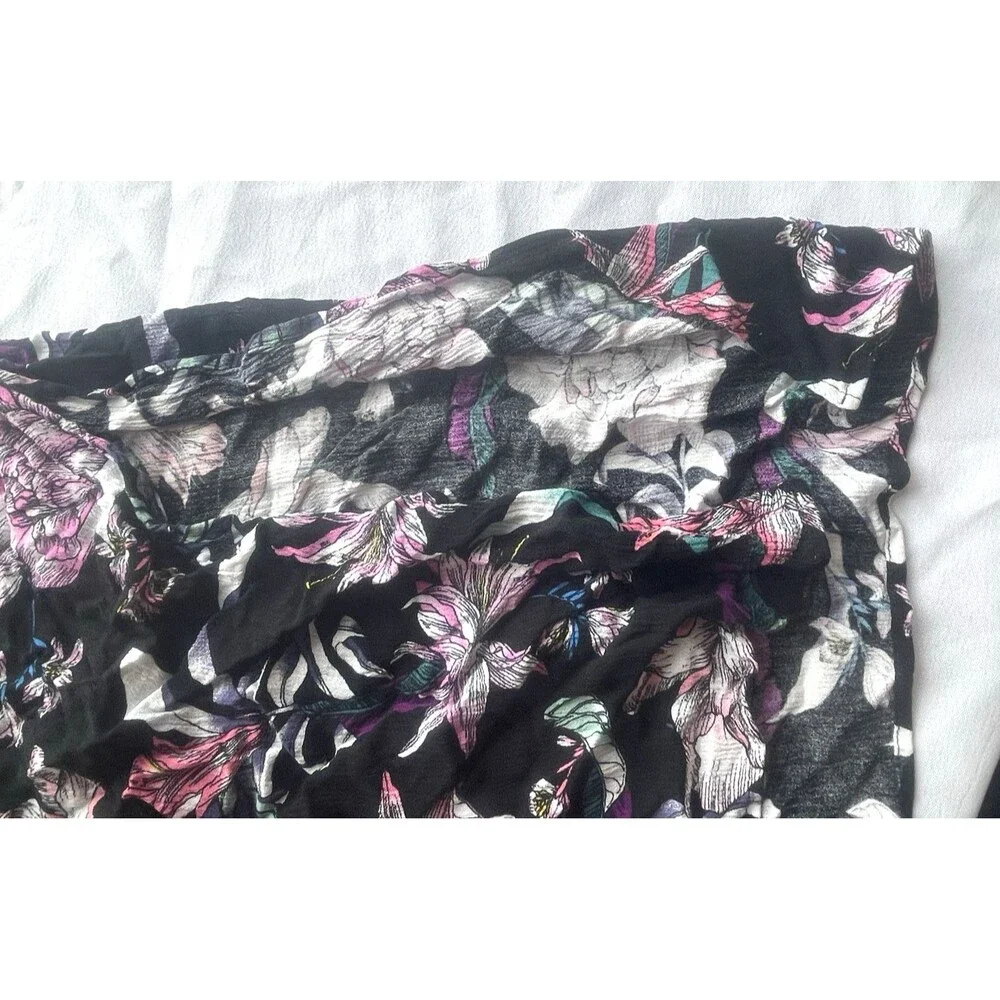 Body Glove Kimono Women OS Floral Print Open Front Black Boho Tropical